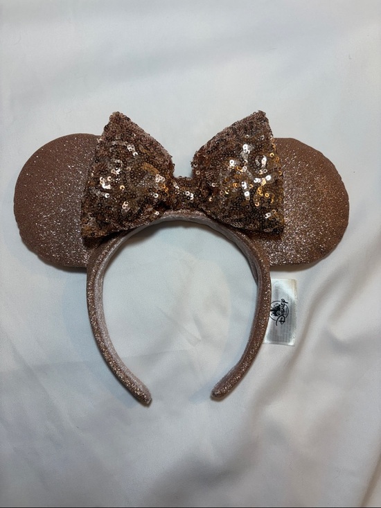 Disney Accessories - Rose Gold Glitter Sparkle Sequin Bow Minnie Mouse Mickey Ears Headband Disney